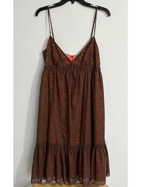 Maggy London Middie Lace Sun Dress Ruffle Brown Orange Overlay Size 10